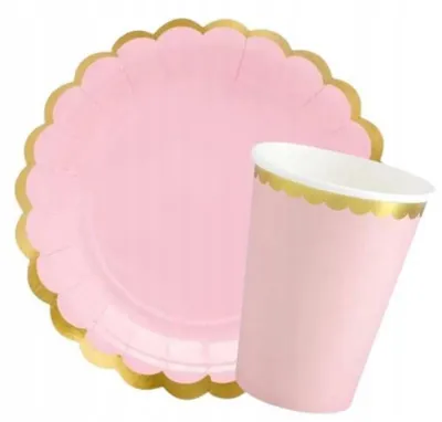 Produktbild von 6 Stück Pappbecher rosa mit Goldrand 220 ml