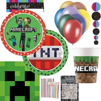 Produktbild von Partyset Geburtstag Minecraft Kindergeburtstag Party Deko Geburtstag Dekoration Teller Becher Servietten