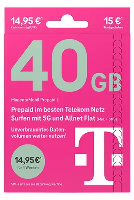 Produktbild von Telekom MagentaMobil Prepaid L Simkarte Prepaidkarte mit 15 € Startguthaben