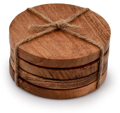Runde Acaciaholz-Untersetzer, Set mit 4, 10,16 cm