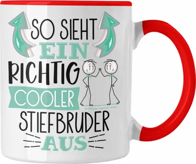 Produktbild von Trendation - Stiefbruder Tasse Geschenk So Sieht Ein RIchtig Cooler Stiefbruder Aus Geschenkidee Lustiger Spruch Geburtstag Becher Kaffeetasse (Rot)