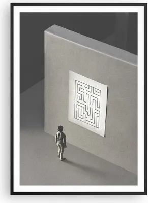 Produktbild von Gerahmtes Poster - Schwarzer Rahmen - Labyrinth Grau Verloren - 70x100 cm - Wand Bild - Wanddeko - Wandbilder - Kunstposter - Wandposter - Bilderrahmen - Bilder - Kunstdruck - P2BPA70x100-5086