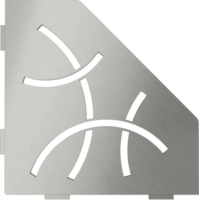 A silver corner shelf with a decorative cut-out pattern.