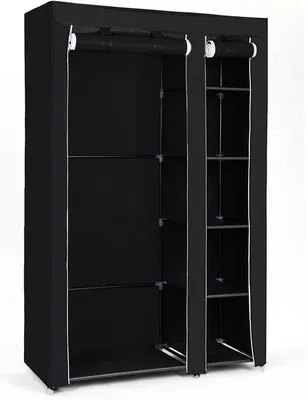 Produktbild von Famanu Stoffschrank mit Kleiderstange 110x175x45 cm schwarz