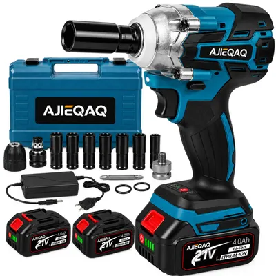 Produktbild von 21V Akku-Schlagschrauber & Schlagbohrmaschine Brushless, 550Nm Max. Drehmoment, 2×4,0Ah Akkus, 1/2 Zoll, 3-Gang, 6 Stecknüsse, Koffer, KI-generiertes Bild
