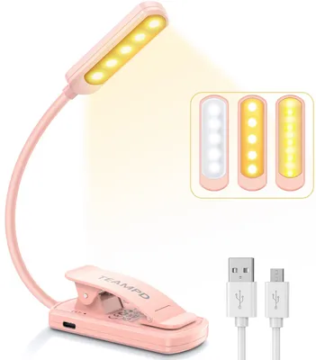 Produktbild von TEAMPD Leselampe Buch Klemme, Buchlampe mit 10 LEDs, 3 Farbtemperatur Modi(Warm/Kühl/Weiß), Augenschutz Klemmlampe, USB Wiederaufladbare Klemmleuchte,360° Flexibel für Nachtlesen ins Bett,auf Reisen