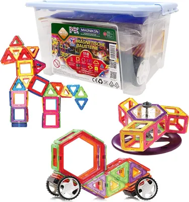 Produktbild von MAGNIKON Magnetische Bausteine Der Baumeister - Magnetbau-Set 118-teilig, Magnetbausteine, ideal als Konstruktionsspielzeug zur Förderung von Kreativität & Motorik, Spielzeug für Kinder ab 3 Jahre