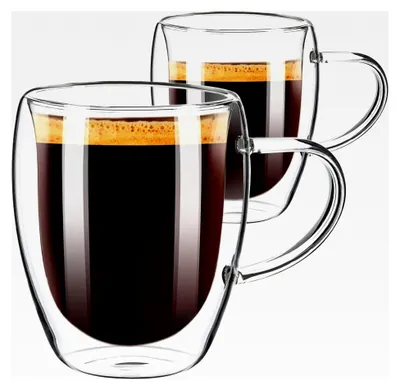 Produktbild von Cappuccino Tassen 2er Set, 350ml Latte Macchiato Gläser, Doppelwandige Gläser mit Henkel, Espressotassen aus Borosilikatglas, Spülmaschinenfeste Kaffeegläser (350ML)
