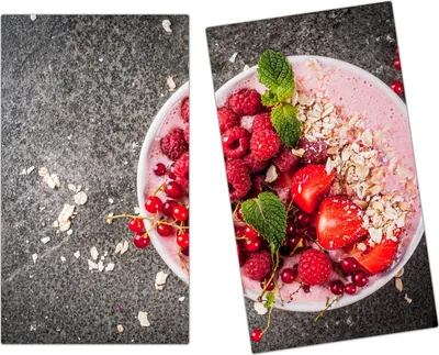Produktbild von Spritzschutz Herdabdeckplatte Schneidebrett aus Glas Smoothie und Müesli 2-Teilig (60x52cm)