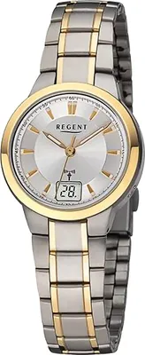 Produktbild von Regent Metall Damen Uhr Armbanduhr Quarz silber gold Funkuhren D2URFR271