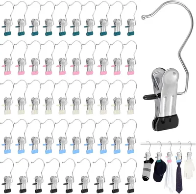 Produktbild von Kleiderbügel 50 Stück, Edelstahl, 360 Grad drehbarer Haken, 5 Farben, für Kleidung