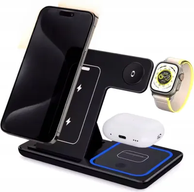 Zdjęcie produktu dla Bezprzewodowa Ładowarka Indukcyjna Stacja Ładująca 3W1 Do Iphone Apple Watch Airpods