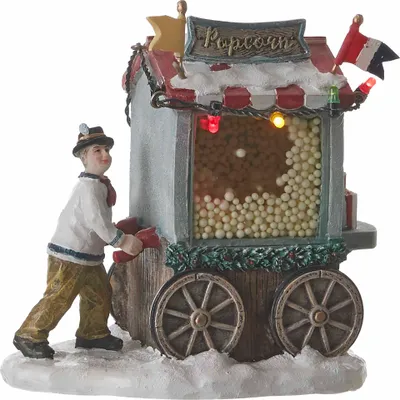 Produktbild von LuVille Weihnachtsdorf-Miniatur Popcornwagen - L11 x B7,5 x H12 cm