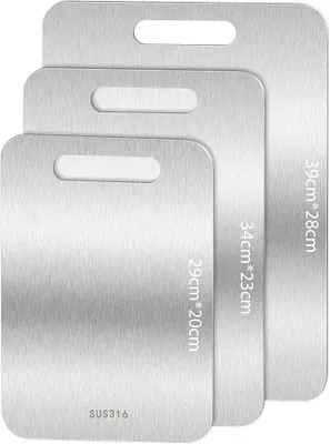 Produktbild von PolkaHome® S316 Schneidebrett aus Titan, 3-teilig, Antirutsch, Edelstahl, hohe Beständigkeit, perfekte Hygiene und Hitzebeständigkeit,