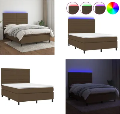 Produktbild von vidaXL Boxspringbett mit Matratze & LED Dunkelbraun 140x190 cm Stoff - Boxspringbett - Boxspringbetten - Bett - Schlafzimmermöbel