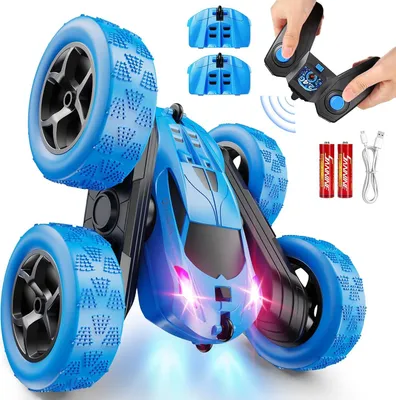 Produktbild von QUNREDA Ferngesteuertes Auto für Kinder 6–12 Jahre – 4WD Stunt RC Auto mit 360° Flip, LED-Beleuchtung, 2,4 GHz Fernsteuerung, 2 USB-C Akkus, Offroad RC Car für Jungen & Mädchen