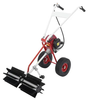 Produktbild von Handgeführte Benzin-Kehrmaschine - 4-Takt Kehrbesen für Einfahrt, Rasen und Schnee - Rollbürste - 60×60×96 cm - rot