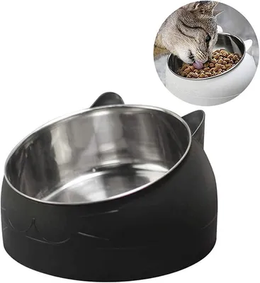 Produktbild von PolkaHome® Katzenfutternapf aus Edelstahl, 15° Schrägnapf, 400 ml, abnehmbare Katzenschüssel, erhöhter Napf für Katzen und Hunde