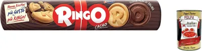 Produktbild von 12 x Pavesi Ringo biscuits with cocoa 165 g cookies Italian biscuits snack cocoa + Italian gourmet polpa 400g