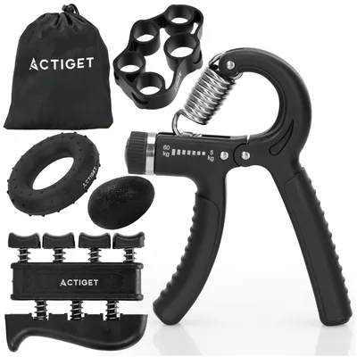 Productafbeelding van Actiget® Handtrainer Set | Handknijper | Zwart/Grijs | 10- 40 Kg | 5 Delig