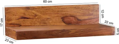 Image de Étagère murale FineBuy 60 cm en bois massif de sheesham, style cottage, étagère suspendue, produit naturel, dimensions au choix