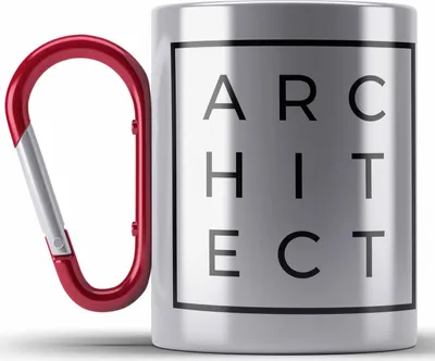 Produktbild von Trendation - Architekt Geschenke Edelstahl Tasse Karabiner Lustig Karabiner Edelstahl Tasse Karabiner Edelstahl mit Spruch Architektur Architekten Geschenkidee Spruch Sprüche Lustige Edelstahl Tasse Karabiner (Rot)