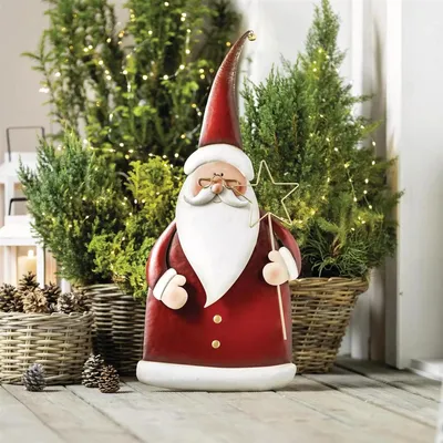 Produktbild von Weihnachtsmann Figur "Santa" Weihnachtsdeko aus Metall, 84 cm groß, Weihnachten Deko in rot weiß gold