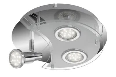 Produktbild von LED Deckenlampe 3x GU10 1x schwenkbar Glas matt Chrom Halbmond-Glas