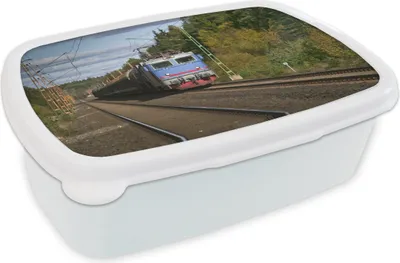Produktbild von KitchenYeah® Lunchbox Brotzeit Brotdose 17x11 cm Ein Zug auf einer Eisenbahnstrecke Kinder Brotzeitdose - Lunch Box - Kinder - Sandwich-Box - Schulbox - Lunch Boxen