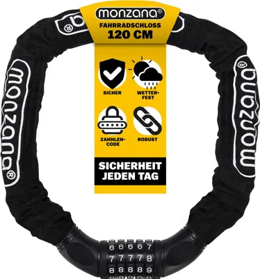 Produktbild von MONZANA® Fahrradschloss 120cm Zahlencode 6mm Stahlkettenglieder 5-stelliges Motorrad Fahrrad Zahlenschloss Kettenschloss