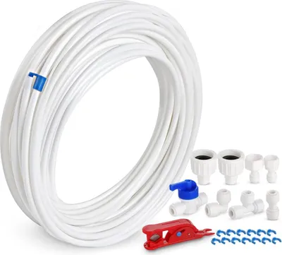 Produktbild von Kühlschrank-Set, universeller 15-m-Wasserversorgungsschlauch, Wasserversorgungsschlauch mit Anschlussstück für Samsung-Doppeltürkühlschrank im europäischen Stil, 6,35 mm Wasserschlauch, 1/4 Zoll