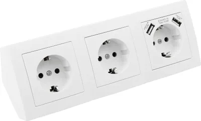Produktbild von Steckdosenblock 3fach + 2 USB - Winkelmontage - Ideal für Küche, Werkstatt und Büro