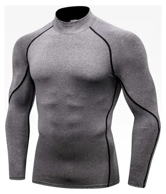 Produktbild von Langarm Sportshirt für Herren Fitness T-Shirt schnelltrocknende Kompressionsunterwäsche Rundhals Unterhemd elastisch Funktionsshirt