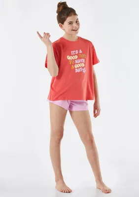 Image de SCHIESSER Ensemble pyjama fille - court, coton, motif rose/rouge 140