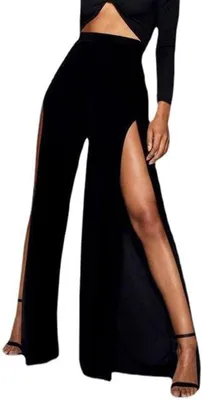 Produktbild von Palazzo Damenhose, hohe Taille, lange Hose, trendiger Schlitz, für jede Gelegenheit