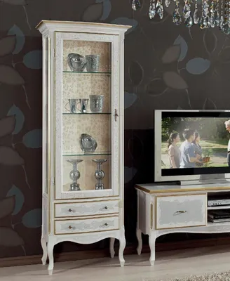 Produktbild von Wohnzimmer rtv Vitrine tv Sideboard Schrank Tisch Vitrinen Holz Möbel Set 3tlg