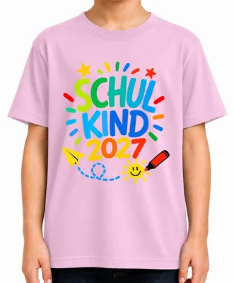 Productafbeelding van T-shirt voor kinderen, roze, maat 104, voor basisschoolkinderen, geschikt voor de start van de basisschool in 2027