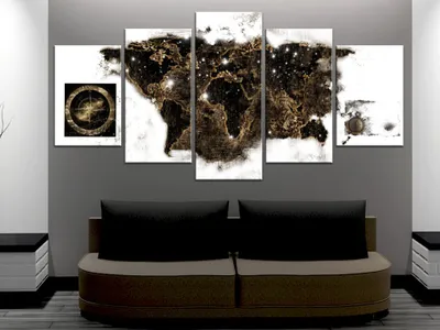 Produktbild von Akustikbild Weltkarte 200x100 cm Bilder Akustikschaum Hochleistungsschallabsorber Schallschutz Leinwand 5 tlg Wandbild Raumakustik Schalldämmung Landkarte World Map Kontinente k-A-0010-b-p