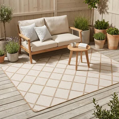Produktbild von In- & Outdoor Teppich Beidseitig Newport Rauten Beige, Größe:140x200 cm