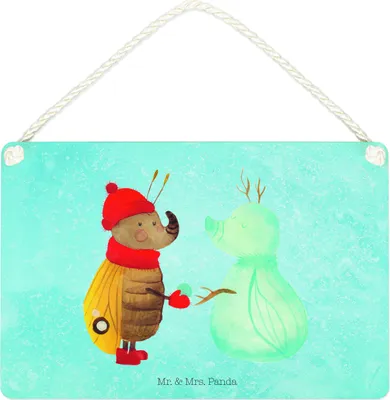 Produktbild von Mr. & Mrs. Panda Schild Nachtfalter Schneemann DIN A4 - Eisblau - Geschenk, Weihnachtsgruß, Holzschild, Winter, holzbild, Schnee, Weihnachten, kleine aufmerksamkeit