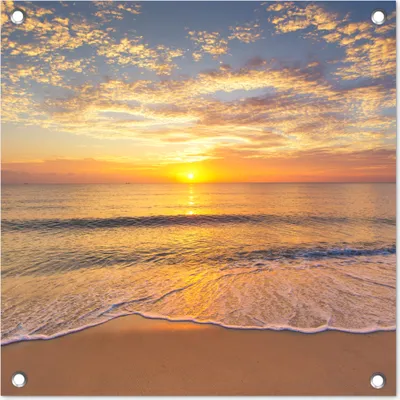 Produktbild von MuchoWow® 50x50 cm Outdoor-Poster Gartendeko Sichtschutz Garten Poster für den Garten  Strand - Sonnenuntergang - Meer