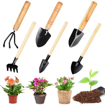 Immagine prodotto di Piccolo set di attrezzi da giardino composto da 6 pezzi, mini pala da giardino per lavori di giardinaggio come piantare fiori, trapiantare e smuovere il terreno