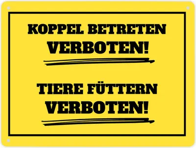 Produktbild von Betreten und Tiere füttern verboten Koppel-Metallschild XL in 21x28 cm in gelb