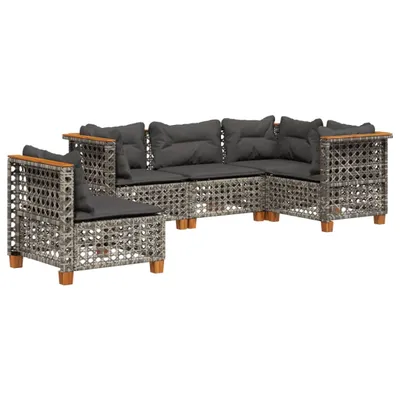 Produktbild von vidaXL 5-tlg. Garten-Sofagarnitur mit Kissen Grau Poly Rattan