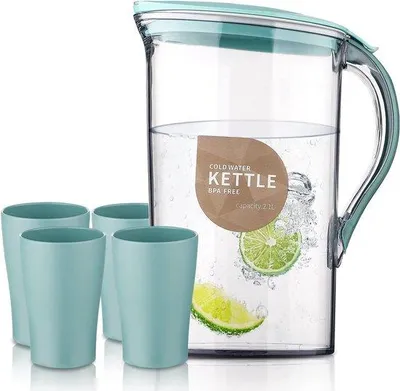 Immagine prodotto di Caraffa trasparente con coperchio - 2,1 litri - senza BPA - 4 tazze incluse