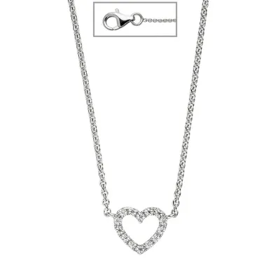 Produktbild von Collier Kette Halskette mit Anhänger Herz mit Zirkonia weiß 925 Silber 42cm