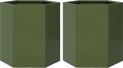 Obrázok produktu pre vidaXL Záhradné kvetináče 2 ks olivovo zelené šesťhranné 46x40x45 cm oceľové