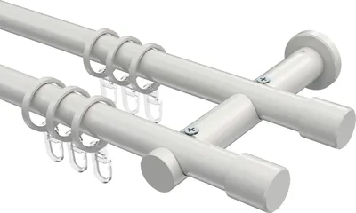 Produktbild von Interdeco Gardinenstange / Vorhangstange Weiß, Typ Platon Santo (Kappe), 20 mm Ø 2-läufig, 180 cm