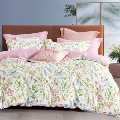 Produktbild von ["Blumen Bettwäsche 135x200 mit Reißverschluss - 80x80 Kissenbezug - Rosa Baumwolle Bettwäsche für Sommer bis Winter "]