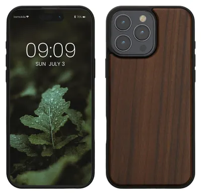 Produktbild von kwmobile Handyhülle für Apple iPhone 16 Pro Max Hülle Holz - Case mit TPU Bumper - Stoßfestes Hardcase - Schutzhülle Cover in Dunkelbraun